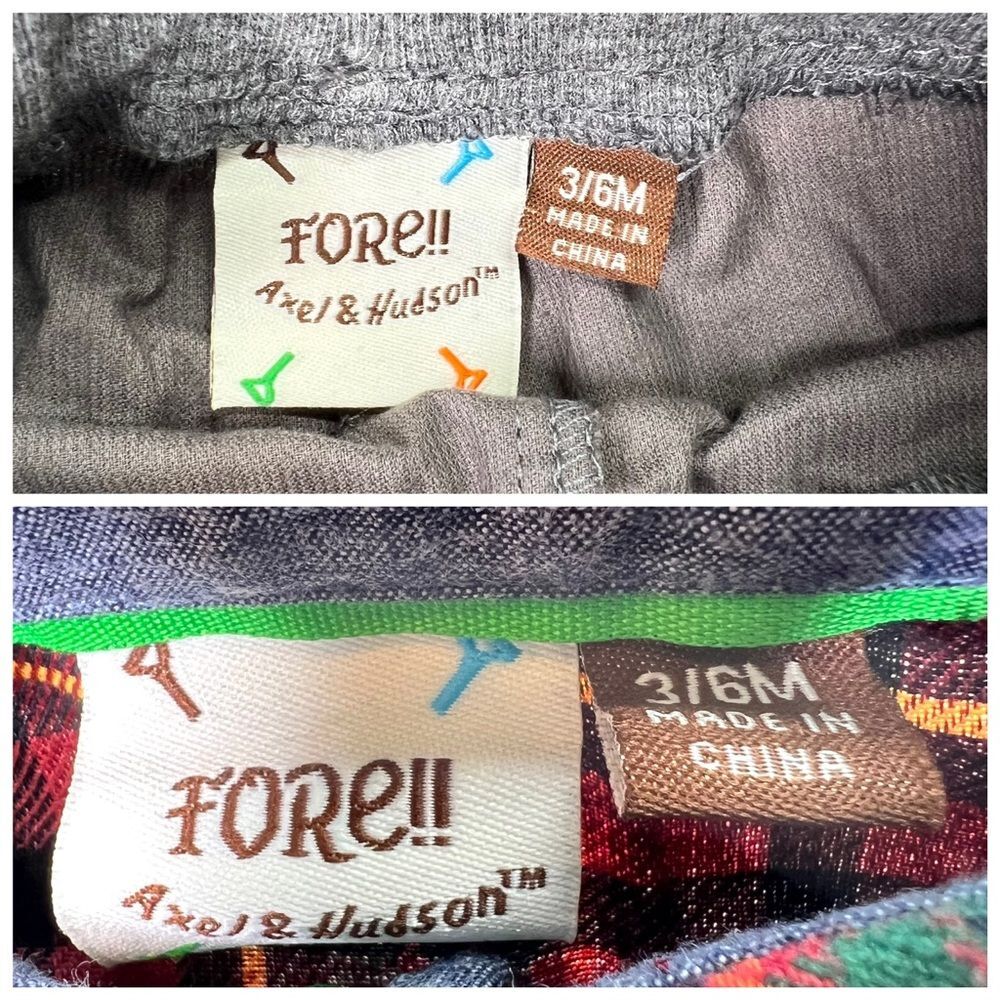 NEW Fore Axel & Hudson Log Cabin Flannel Shirt and Cargo Jogger Set 3/6M - Picture 8 of 9